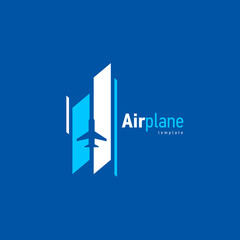 Wall Mural - Airplane logo blue flight takeoff stripes up