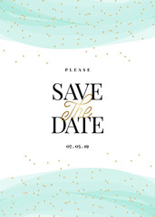 Sticker - Gold and Light Blue Save the Date Card Template