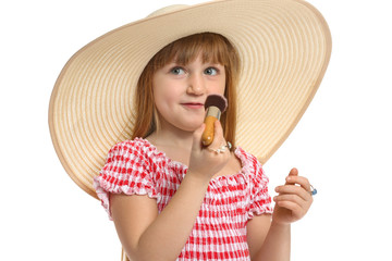 Sticker - Portrait of cute little fashionista on white background