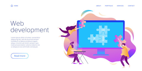 Wall Mural - web development concept in flat design. developers or designers working at internet app or online se