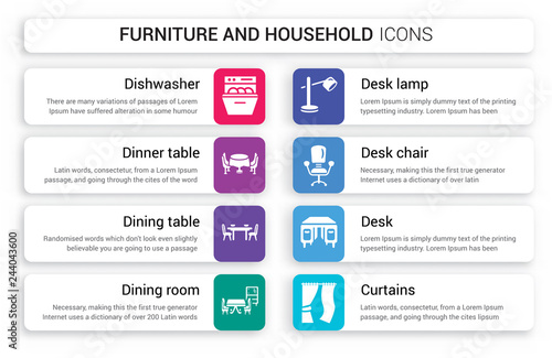 Set Of 8 White Furniture And Household Icons Such As Dishwasher
