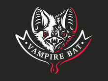 Bat Vampire Head - Vector Illustration, Logo, Emblem, Print Design.