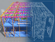 © HENADZ - Building Information Model of metal structure. 3D BIM model. The building is of steel columns, beams, connections, etc. 3D rendering. Engineering, industrial, construction BIM background.