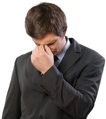 Poster - Tired Businessman with Hand on Face - Isolated