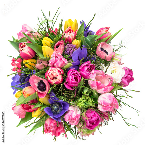 Bouquet spring tulip flowers isolated white background Canvas Print