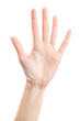 © stas_malyarevsky - Female hand isolated on white background. White woman's hand showing symbols and gestures. Palm