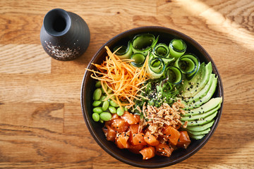 Wall Mural - Top view a of a poke bowl