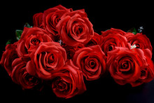 Bouquet Of Red Roses On Black Background