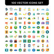 © vectorstockcompany - Set of 100 Vector icons such as Hotels, Brochure, Wallet, Cocktail, Rocket, Cafe, Flights, Cruise, Plane, Meal