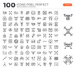 Set of 100 linear icons such as drone, target, antenna, Connection, map, drone