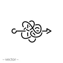 Difficult Confused Process Icon, Knot Or Tangle Linear Sign On White Background - Editable Vector Illustration Eps10
