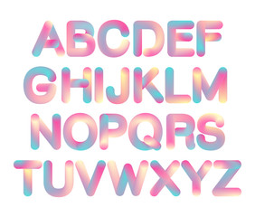 Futuristic holographic 3D effect alphabet letters