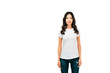 © LIGHTFIELD STUDIOS - attractive young woman in white t-shirt standing and smiling at camera isolated on white