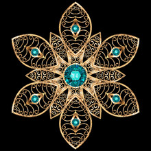 Mandala Brooch Jewelry, Design Element.  Geometric Vintage Ornamental Background.