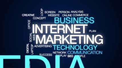 Wall Mural - internet marketing animated word cloud. kinetic typography.