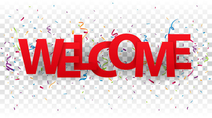 Wall Mural - Welcome sign letters with colorful confetti