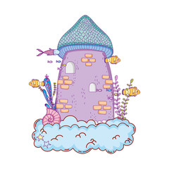 Canvas Print - cute fairytale castle in the cloud undersea scene