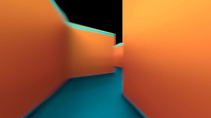 Fast Paced First Person View of Moving Through an Orange and Teal Maze - 3D Animation