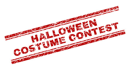 Wall Mural - halloween costume contest seal print with grunge texture. red vector rubber print of halloween costu