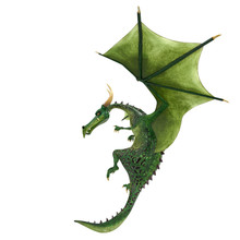 Green Dragon Cartoon In A White Background