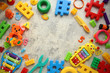 © dyageleva - Children's toys and accessories on a white background. View from above