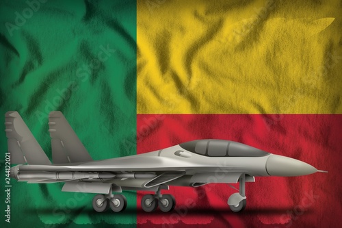 Fotografía fighter, interceptor on the Benin state flag background