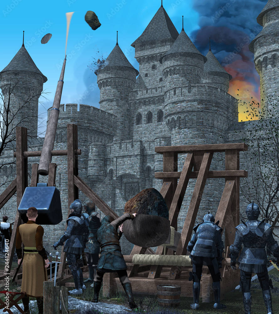 Medieval Castle City Under Siege Stock Illustration | Adobe Stock