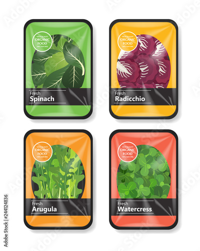 Download Salad Leaves With Plastic Tray Container With Cellophane Cover Mockup Template For Your Salad Design Plastic Food Container Vector Illustration Stock Vector Adobe Stock