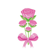 Sticker - roses flowers with ribbon bow