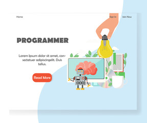 Wall Mural - programmer vector website landing page design template