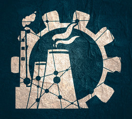 Wall Mural - Gear and atomic power station icon textured by lines with dots.. Industrial relative set