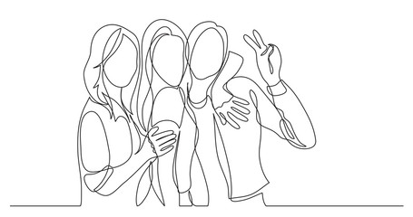 Wall Mural - happy and carefree group of friends posing together - one line drawing