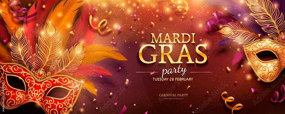 Mardi Gras party banner - obrazy, fototapety, plakaty 