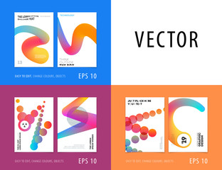 Wall Mural - Design of brochure smooth soft template. Creative abstract set, annual report, horizontal cover, flyer in A4 with colourful lines waves for branding, exhibition. Business vector presentation.