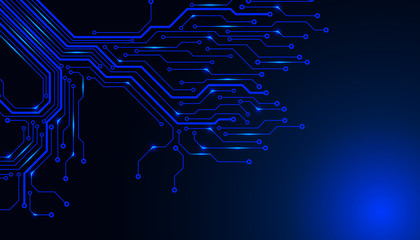Poster - Circuit Board Technology Tree Pattern Concept Vector Background. Blue Abstract Scifi PCB Trace Data Transfer Design Illustration.