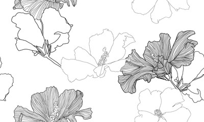 Vector tropical seamless pattern. Abstract exotic plants isolated on white background. Hand drawn flowers. Textile print.