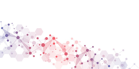 Abstract geometric texture with molecular structures and neural network. Molecules DNA and genetic research. Plexus background.