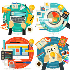 Wall Mural - flat concept banners. analytics, creativity, blogging, web design and development