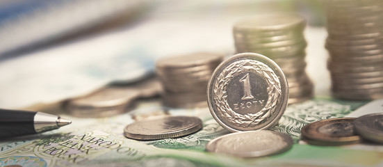 Polish currency, stack of Polish coins