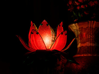 Sticker - Lotus lamp in a buddhist Temple, Vietnam