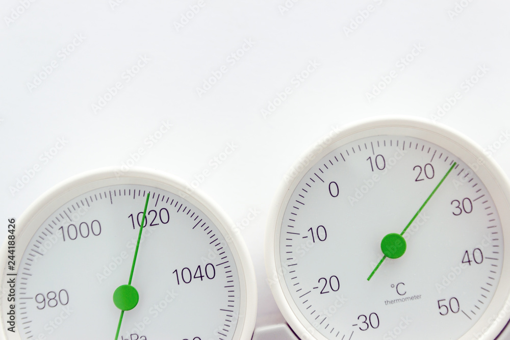 modern, round barometer, thermometer, hygrometer. Analog device for ...