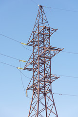 Wall Mural - View of electrics, electric lines on the background of blue sky and good weather.