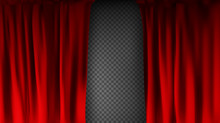 Realistic Colorful Red Velvet Curtain Folded On A Transparent Background. Option Curtain At Home In The Cinema. Vector Illustration