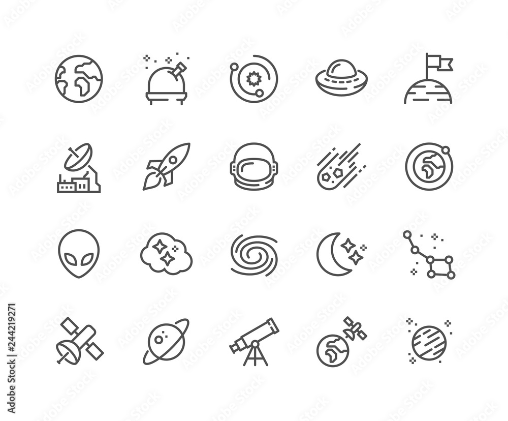 Simple Set of Space Related Vector Line Icons. Contains such Icons as ...