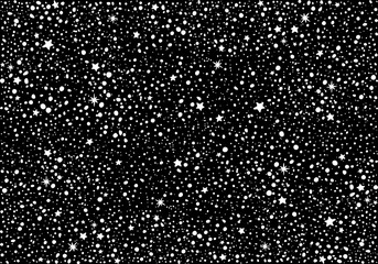 Aufkleber - Black Night Sky with Hand Drawn White Stars and Dots. Vector Seamless Pattern.