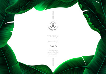 Fototapete - Tropical Frame with Banana Leaves. Vector Floral Border