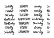 © Briddy - Set of Hand Drawn Week Days in Different Letter Case. Vector Handwritten Lettering for Calendars and Planners