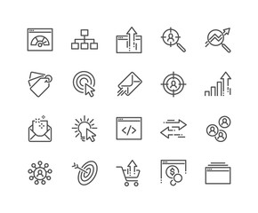 Wall Mural - simple set of seo related vector line icons. contains such icons as increase sales, traffic manageme