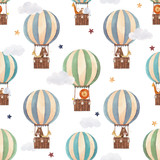Watercolor air baloon vector pattern