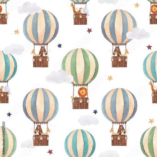 Fototapeta na wymiar Watercolor air baloon vector pattern